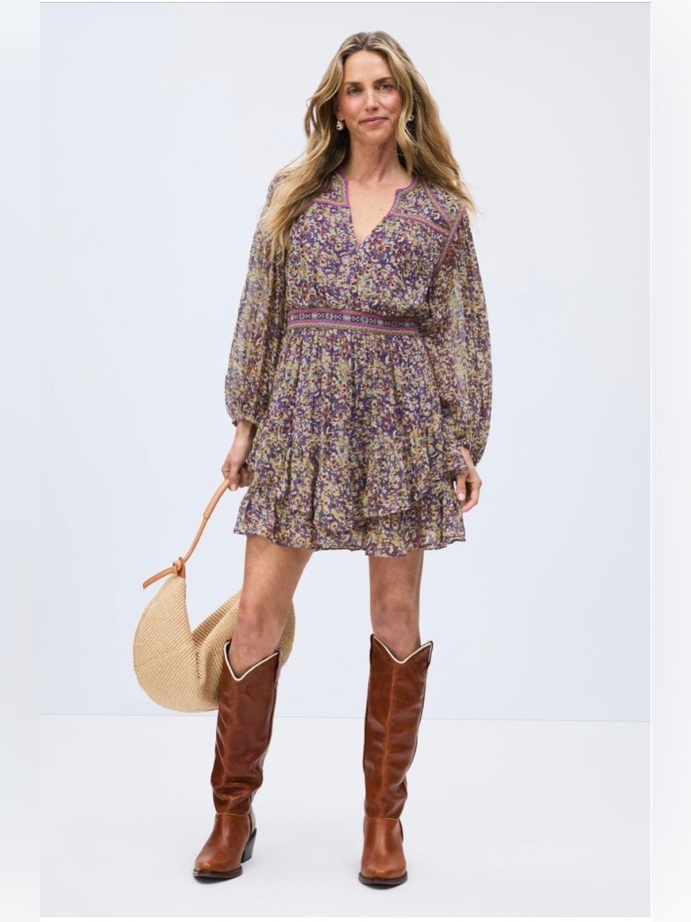 ba&sh~Purple Floral Tiered Loly V-Neck Mini Dress~Size Small~$365~